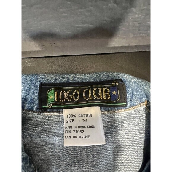 VTG Womens Denim Vest 90s Y2K American Flag Stars Stripes Size MEDIUM Logo Club - Picture 4 of 5